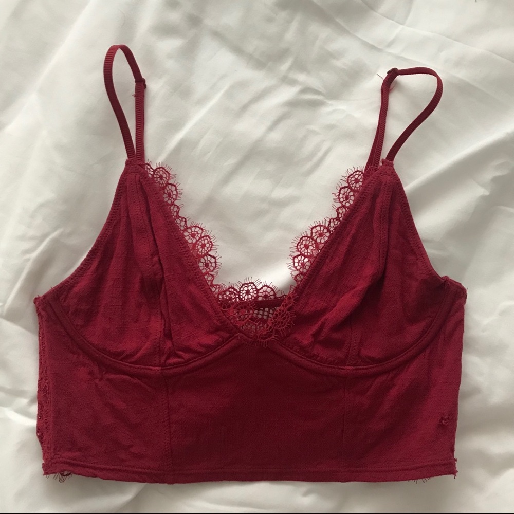 Maroon lace crop top